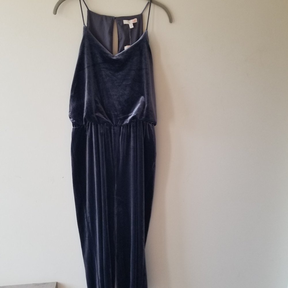 Soft Wide Leg Slate Blue Velvet GB Jumpsuit